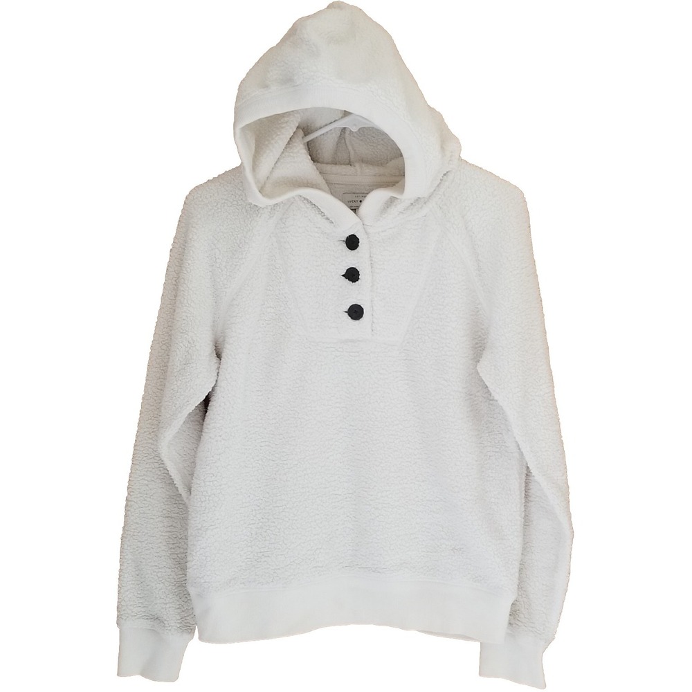 LUCKY BRAND 1/2 Button Classic Fit Pull-On Sherpa Plush Henley Hoodie Women's S